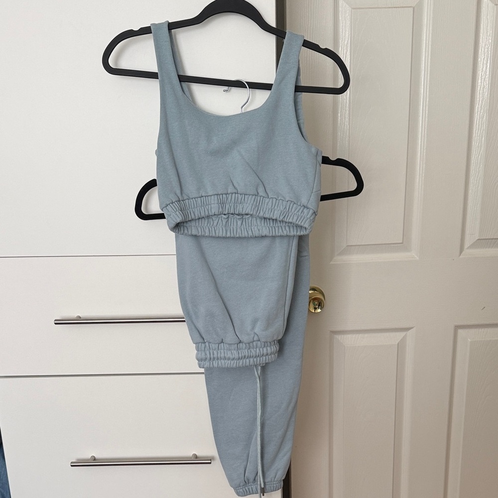 JLUXLABEL Light Blue Cropped Jumpsuit Romper